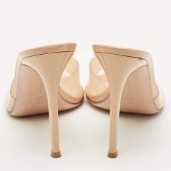 Gianvito Rossi Beige Patent Leather and PVC Elle Slide Sandals Size 39