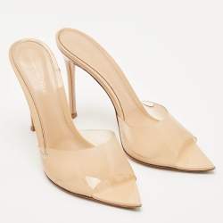 Gianvito Rossi Beige Patent Leather and PVC Elle Slide Sandals Size 39