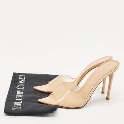 Gianvito Rossi Beige Patent Leather and PVC Elle Slide Sandals Size 39