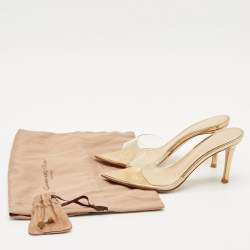 Pre Owned Gianvito Rossi Gold Patent Leather and PVC Elle Slide Sandals Size 35.5