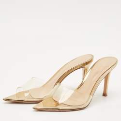 Pre Owned Gianvito Rossi Gold Patent Leather and PVC Elle Slide Sandals Size 35.5