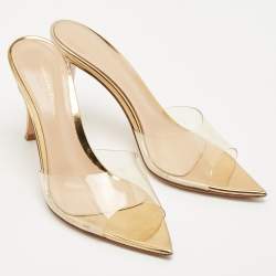 Pre Owned Gianvito Rossi Gold Patent Leather and PVC Elle Slide Sandals Size 35.5