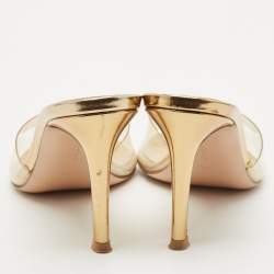 Pre Owned Gianvito Rossi Gold Patent Leather and PVC Elle Slide Sandals Size 35.5