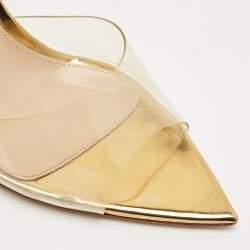 Pre Owned Gianvito Rossi Gold Patent Leather and PVC Elle Slide Sandals Size 35.5