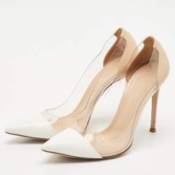 Pre Owned Gianvito Rossi Off White/Beige Leather and PVC Plexi Pumps Size 39