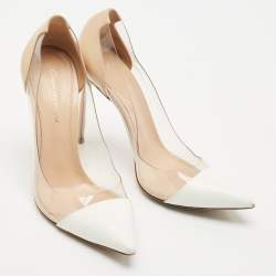 Pre Owned Gianvito Rossi Off White/Beige Leather and PVC Plexi Pumps Size 39