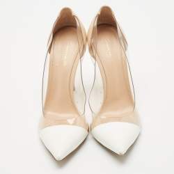 Pre Owned Gianvito Rossi Off White/Beige Leather and PVC Plexi Pumps Size 39