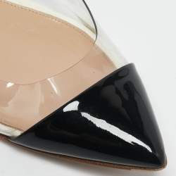 Gianvito Rossi White/Black Patent Leather and PVC Plexi Pointed Toe Ballet Flats Size 38.5