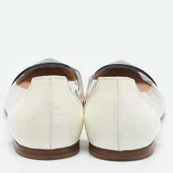 Gianvito Rossi White/Black Patent Leather and PVC Plexi Pointed Toe Ballet Flats Size 38.5