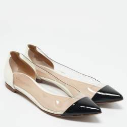 Gianvito Rossi White/Black Patent Leather and PVC Plexi Pointed Toe Ballet Flats Size 38.5