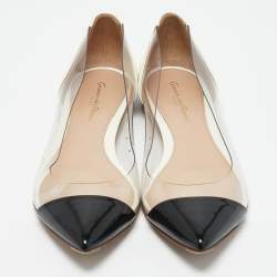 Gianvito Rossi White/Black Patent Leather and PVC Plexi Pointed Toe Ballet Flats Size 38.5