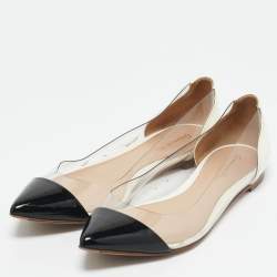 Gianvito Rossi White/Black Patent Leather and PVC Plexi Pointed Toe Ballet Flats Size 38.5