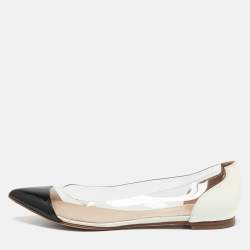 Gianvito Rossi White/Black Patent Leather and PVC Plexi Pointed Toe Ballet Flats Size 38.5