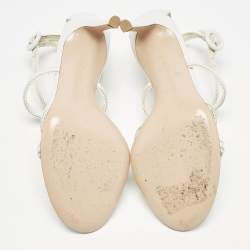 Pre Owned Gianvito Rossi White Leather Scalloped Lace Trim Ankle Strap Sandals Size 35