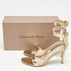 Gianvito Rossi Metallic Gold Leather Portofino Ankle Strap Sandals Size 39