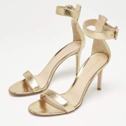 Gianvito Rossi Metallic Gold Leather Portofino Ankle Strap Sandals Size 39