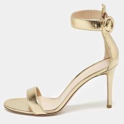 Gianvito Rossi Metallic Gold Leather Portofino Ankle Strap Sandals Size 39
