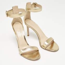 Gianvito Rossi Metallic Gold Leather Portofino Ankle Strap Sandals Size 39