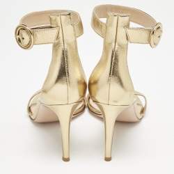 Gianvito Rossi Metallic Gold Leather Portofino Ankle Strap Sandals Size 39