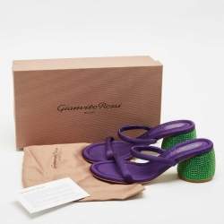 Pre Owned Gianvito Rossi Purple Fabric Rhinestone Embellished Heel Jolie Slide Sandals Size 37