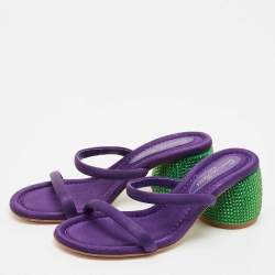 Pre Owned Gianvito Rossi Purple Fabric Rhinestone Embellished Heel Jolie Slide Sandals Size 37