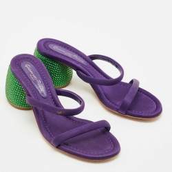 Pre Owned Gianvito Rossi Purple Fabric Rhinestone Embellished Heel Jolie Slide Sandals Size 37