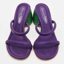 Pre Owned Gianvito Rossi Purple Fabric Rhinestone Embellished Heel Jolie Slide Sandals Size 37