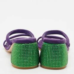 Pre Owned Gianvito Rossi Purple Fabric Rhinestone Embellished Heel Jolie Slide Sandals Size 37