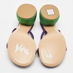 Pre Owned Gianvito Rossi Purple Fabric Rhinestone Embellished Heel Jolie Slide Sandals Size 37