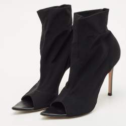 Gianvito Rossi Black Stretch Fabric Peep Toe Ankle Length Boots Size 36.5