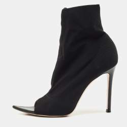 Gianvito Rossi Black Stretch Fabric Peep Toe Ankle Length Boots Size 36.5
