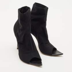 Gianvito Rossi Black Stretch Fabric Peep Toe Ankle Length Boots Size 36.5