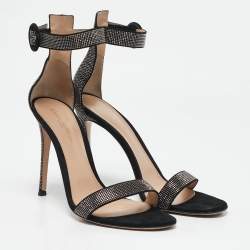Pre Owned Gianvito Rossi Black Suede Studded Lennox Sandals Size 40