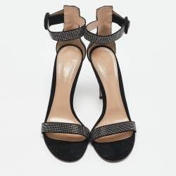 Pre Owned Gianvito Rossi Black Suede Studded Lennox Sandals Size 40
