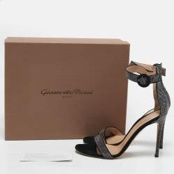Pre Owned Gianvito Rossi Black Suede Studded Lennox Sandals Size 40