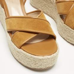 Pre Owned Gianvito Rossi Mustard Leather and Suede Sienna Espadrille Sandals Size 39