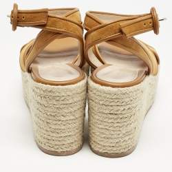 Pre Owned Gianvito Rossi Mustard Leather and Suede Sienna Espadrille Sandals Size 39