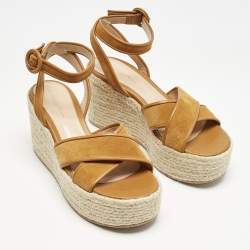 Pre Owned Gianvito Rossi Mustard Leather and Suede Sienna Espadrille Sandals Size 39