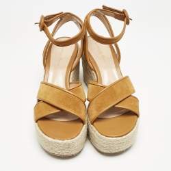 Pre Owned Gianvito Rossi Mustard Leather and Suede Sienna Espadrille Sandals Size 39