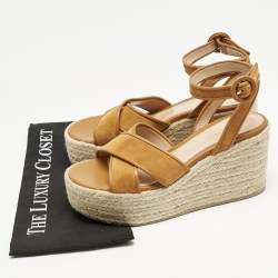 Pre Owned Gianvito Rossi Mustard Leather and Suede Sienna Espadrille Sandals Size 39