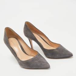 Pre Owned Gianvito Rossi Grey Suede Gianvito 85 Pointed Toe Pumps Size 38.5