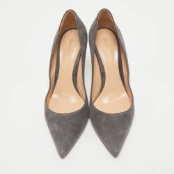 Pre Owned Gianvito Rossi Grey Suede Gianvito 85 Pointed Toe Pumps Size 38.5