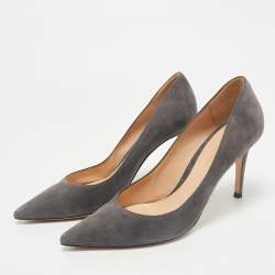Pre Owned Gianvito Rossi Grey Suede Gianvito 85 Pointed Toe Pumps Size 38.5