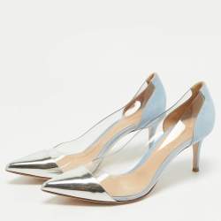 Gianvito Rossi Silver/Blue Leather and PVC Plexi Pumps Size 40