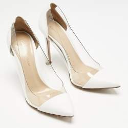 Pre Owned Gianvito Rossi White Leather and PVC Plexi Pumps Size 36