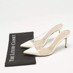 Pre Owned Gianvito Rossi Cream Patent Leather and PVC Elle Mules Size 39