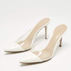 Pre Owned Gianvito Rossi Cream Patent Leather and PVC Elle Mules Size 39