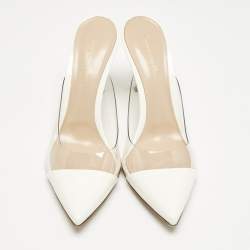 Pre Owned Gianvito Rossi Cream Patent Leather and PVC Elle Mules Size 39