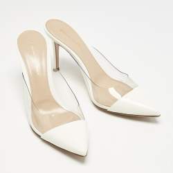 Pre Owned Gianvito Rossi Cream Patent Leather and PVC Elle Mules Size 39