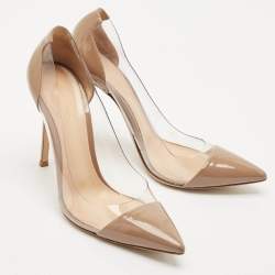 Gianvito Rossi Beige Patent Leather and PVC Plexi Pumps Size 39